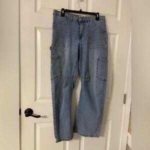 T37- MADDEN GIRL Light Wash CARGO Stretch Denim BARREL Leg CARPENTER Jeans